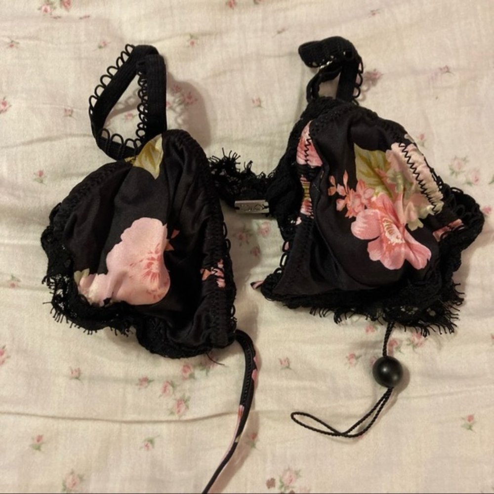 for love and lemons melrose bralette size xxs tie closure lace floral black